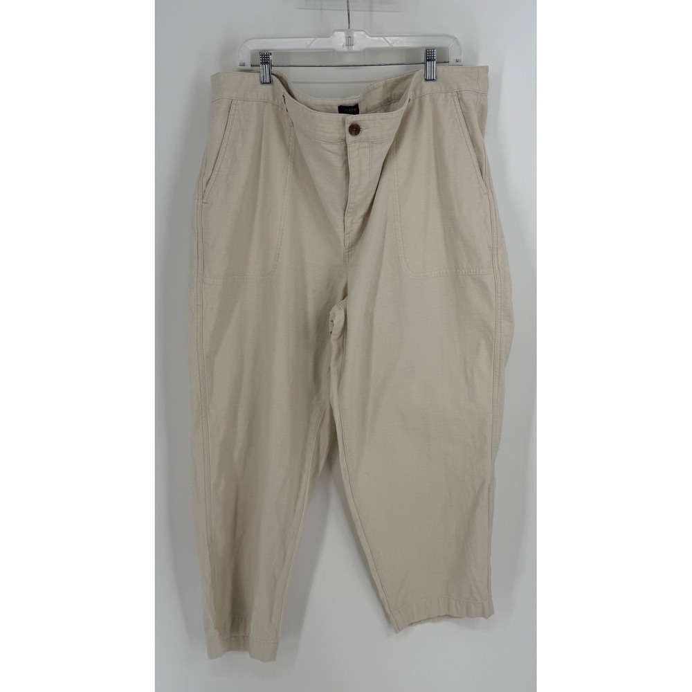J.Crew Womens Utility Tapered Pants Cream Beige Cotton‎ BJ493 Size 22 Plus